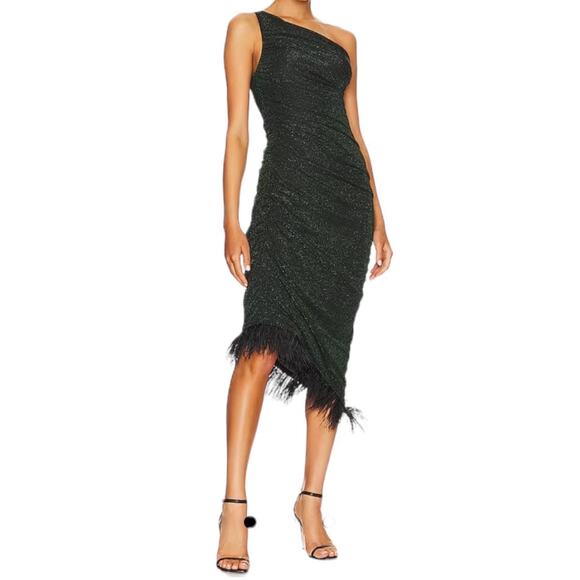 Saylor Dress Hilaria midi one shoulder green Large L - Picture 1 of 5